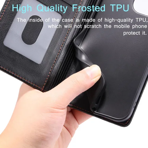 Vista 5 de Funda de cuero compatible con Google Pixel 7, compatible con Google Pixel 7 5G GVU6C GQML3 Flip Folio PU Funda de cuero negro