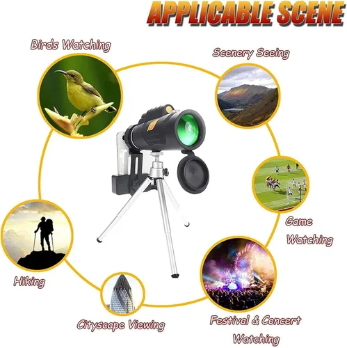 Vista 3 de Monocular Telescope,12x50 Monocular with Professional Tripod & Smartphone Holder, BAK4 Prism/Waterproof High Power Monocular for Bird Watching