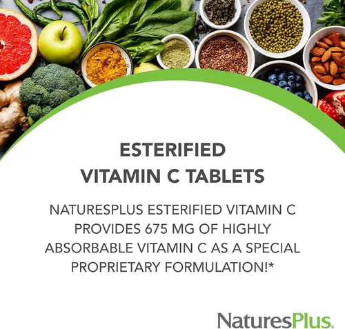 Vista 3 de NaturesPlus Vitamina C esterificada - 675 mg, 90 tabletas - Suave para el estómago - Vegetariana, sin gluten - 90 porciones