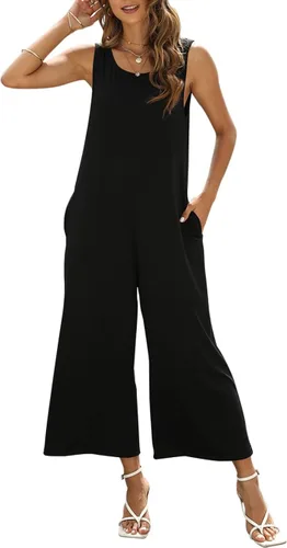 Vista 5 de Nfsion Mono de verano para mujer, casual, holgado, sin mangas, cuello redondo, con bolsillos