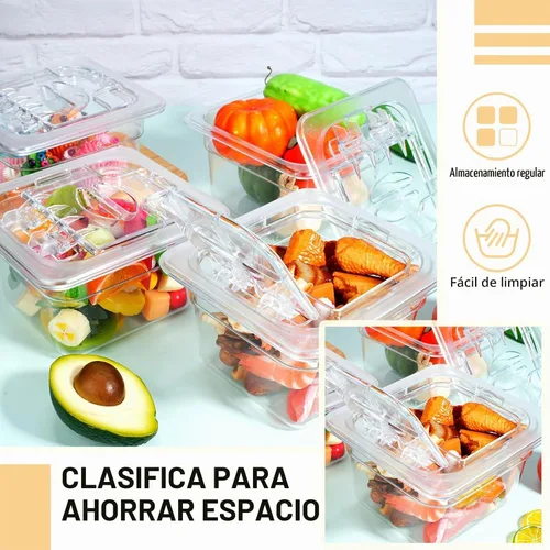 Vista 5 de Geetery Paquete de 12 Bandejas de Comida de Policarbonato Profundas de 4'' con Tapa, Bandejas de Plástico Apilables, Recipientes de Almacenamiento