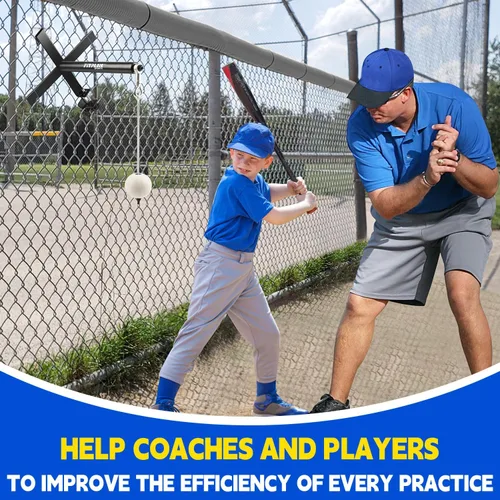 Vista 5 de Entrenador de swing de béisbol de reinicio automático, entrenador de golpeo portátil con bola atada para montaje en cerca, perfecto para béisbol
