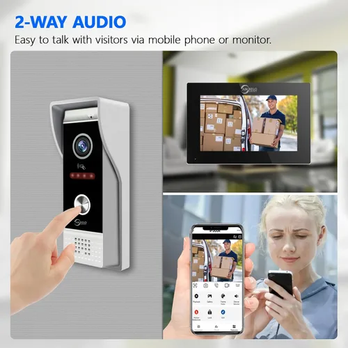 Vista 4 de TUYA - Timbre de video con cable y sistema de intercomunicación de apartamento con cámara HD de 1080P, 2 monitores de pantalla táctil de 10