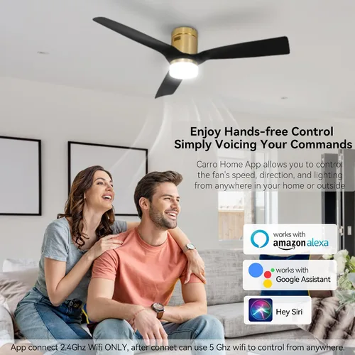 Vista 2 de SMAAIR Ventilador de techo inteligente negro de 52 pulgadas con luces y motor de CC de 10 velocidades con control remoto, control de aplicación