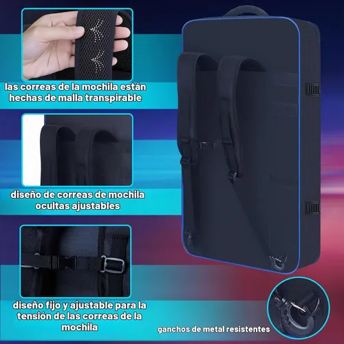 Vista 6 de Funda para controlador de DJ compatible con DDJ-FLX10/ 1000/ 1000SRT/ DDJ-GRV6/REV5/REV7, bolsa acolchada con correa ajustable para el hombro Azul