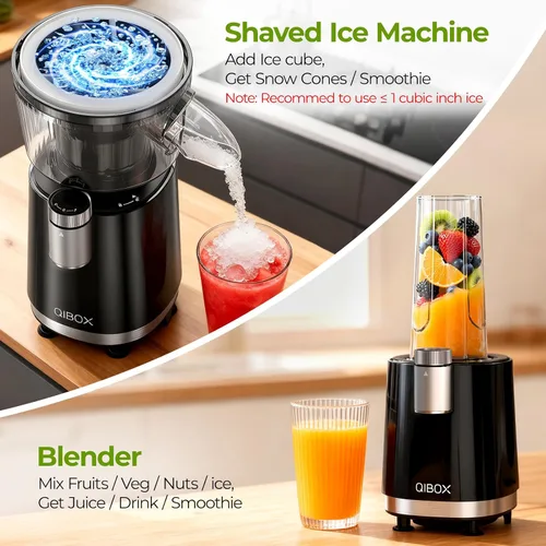 Vista 3 de QIBOX Máquina de Conos de Nieve y Licuadora de Batidos 2 en 1, Potente Máquina de Hielo Raspado de 700W, Máquina de Granizados, Preparador