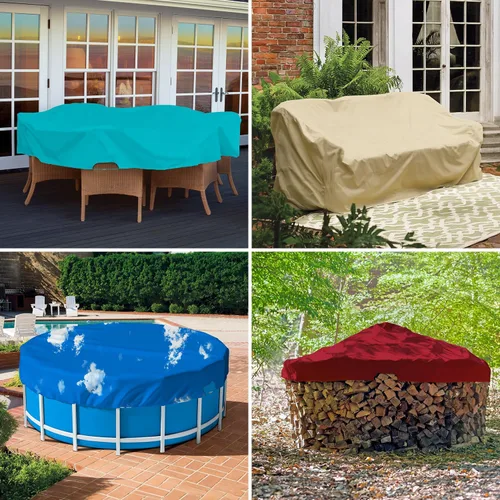 Vista 6 de Patio Cubiertas redondas para piscinas sobre el suelo, cubierta de seguridad para alberca de invierno de 10 pies, lona resistente con cabrestante