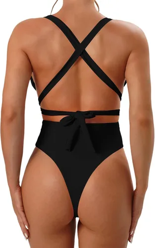 Vista 6 de Traje de baño de una pieza para mujer con control de abdomen y cuello en V, traje de baño sin espalda