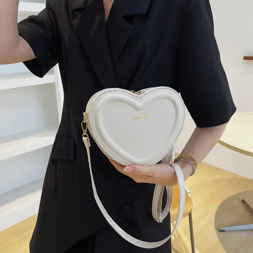 Vista 5 de Bolso de hombro cruzado con forma de corazón, bolso de hombro de piel sintética para mujer