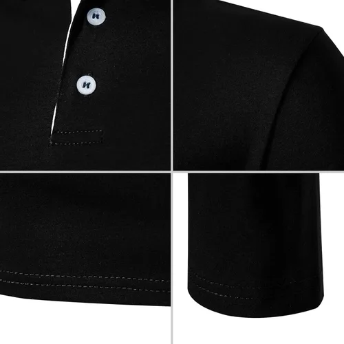 Vista 4 de A WATERWANG Polera polo de manga larga para hombre, de algodón, ajustado, diseño básico
