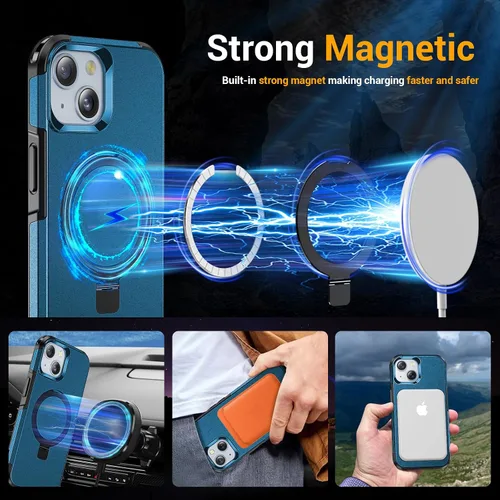 Vista 4 de jaroco Funda para iPhone 13, con [protector de pantalla de privacidad] [soporte magnético con patilla] [compatible con MagSafe], funda de teléfono