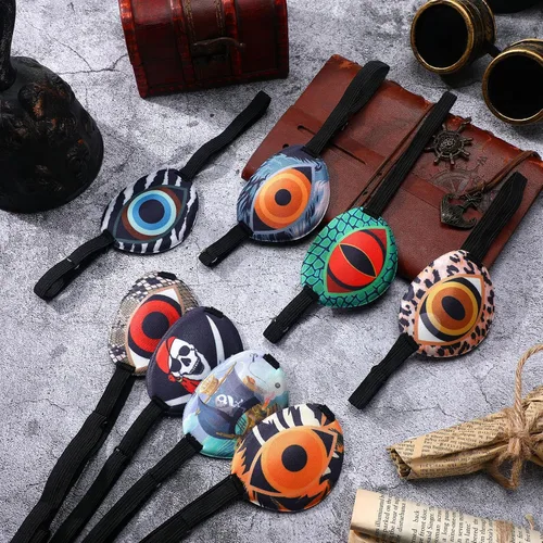 Vista 4 de Eurzom 8 piezas de parches oculares para niños, parche ocular ajustable y reutilizable, lindo para niñas y niños, con correa elástica para el parche