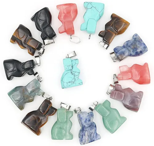 Vista 5 de 15 piezas de escultura de piedra natural con dije de cristal tallado cráneo oso animal forma de oso, oso 17 x 22