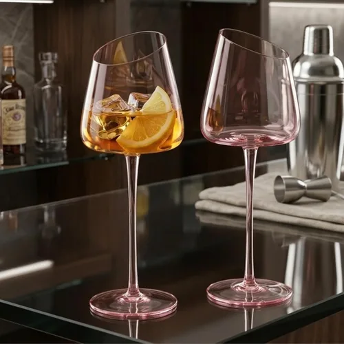 Vista 8 de Khen Copas de vino rosa, regalo Juego de 2 Cristalería inclinada de 18 onzas color rubor rosa, vidrio de tallo alto, regalos para esposa, novia