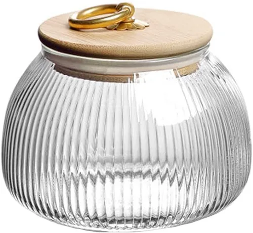 Vista 6 de Tarro de vidrio para dulces Recipiente de almacenamiento de alimentos Tarro para té y granos de café con tapa de madera sellada, 13oz, 400ml