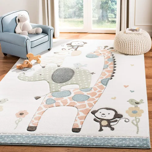 Vista 13 de SAFAVIEH Carousel Kids Collection - Alfombra decorativa de 2 x 3 pies, color marfil, diseño animal, no desprende pelusa y de fácil cuidado, ideal
