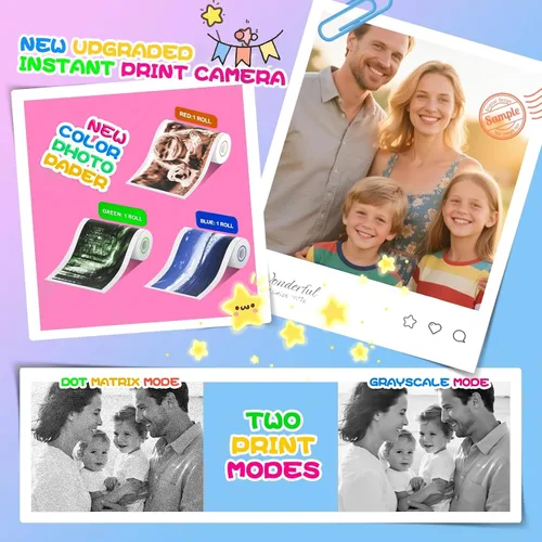 Vista 4 de Cámara de impresión instantánea para niños, regalos de cumpleaños de Navidad para niñas y niños de 3 a 15 años, cámara de video digital portátil
