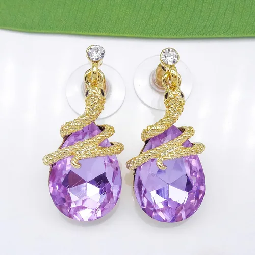 Vista 8 de Navachi Pendientes colgantes de gota de serpiente con forma de pera multicolor de cristal chapado en oro de 18 quilates
