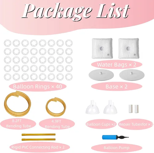 Vista 2 de Kit de Soporte para Arco de Globos, Arco de Globos de 8.2 pies y 5 pies con Doble Curva, Soporte para Globos para Piso Adecuado para Cumpleaños