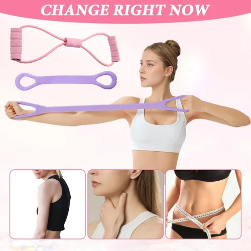 Vista 2 de Paquete de 2 bandas de resistencia de figura 8, fácil de usar, portátil, ideal para yoga, pilates y entrenamientos de cuerpo completo, perfecto