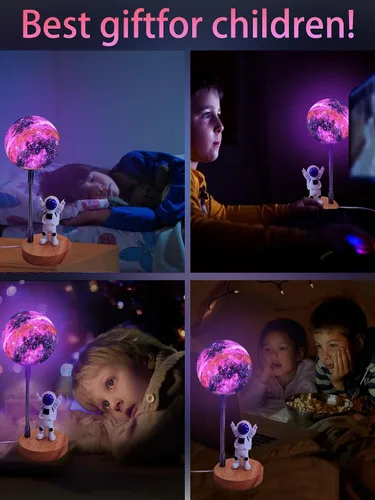 Vista 6 de WLHONG Lámpara de luna para niños, luces Space Buddy con luz nocturna de astronauta de 7 colores, alimentada por USB y control de botón, lámpara