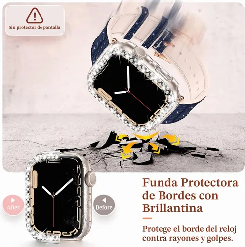 Vista 4 de Goton Bling - Correa de silicona brillante compatible con Apple Watch de 1.772 pulgadas (45mm) con protector de borde [sin vidrio], correa que