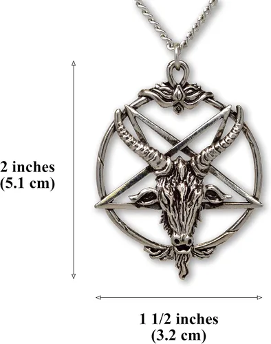 Vista 3 de Baphomet - Collar con colgante de cabeza de cabra de peltre con acabado plateado con pentáculo invertido, Metal
