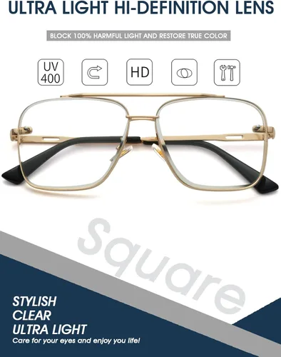Vista 5 de PORADAY Gafas de sol cuadradas de aviador para hombres y mujeres, gafas de sol de gran tamaño, marco de metal vintage, persianas degradadas