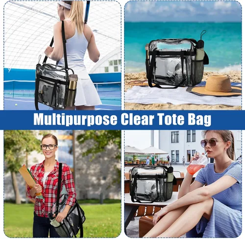 Vista 5 de Silkfly Bolsa de viaje de PVC transparente aprobada para estadios, con asas, correa para el hombro, cremallera para mujer, 2 unidades 2 Pcs