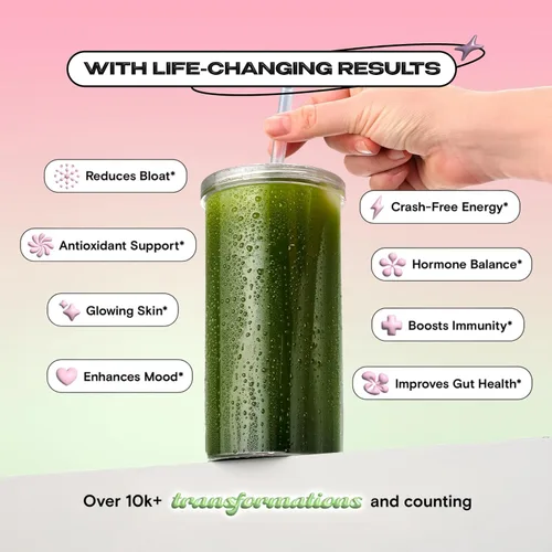 Vista 3 de Kiala Nutrition Super Greens en polvo, espirulina, polvo orgánico de superalimentos verdes que apoya la salud intestinal, deshinchazón para mujeres