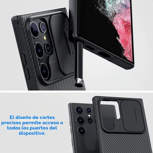 Vista 5 de CloudValley Funda para Samsung Galaxy S22 Ultra con cubierta de cámara deslizante, parte trasera de policarbonato duro y protección de cuerpo