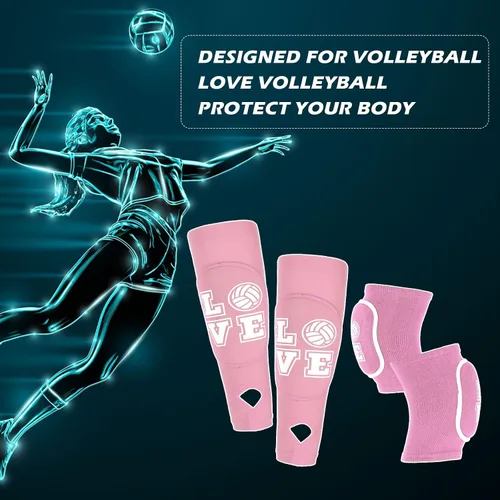 Vista 6 de Ramede Rodilleras de voleibol y mangas para brazos de voleibol con almohadilla de protección, manga para antebrazo, codo con orificio
