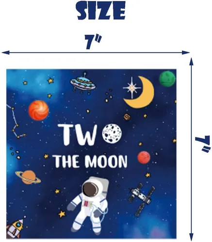 Vista 6 de 71 piezas de decoración de cumpleaños de Two the Moon, mantel del espacio exterior, cubiertos de 2 lunas, cucharas, tenedor, cuchillo, platos