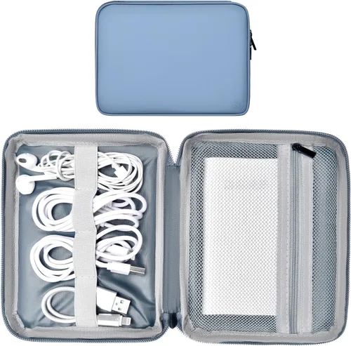Vista 16 de Organizador de cables de cuero para viaje, impermeable, organizador de cables de viaje, portátil, organizador técnico, estuche de viaje para Verde