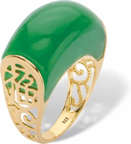 Vista 4 de Anillo de plata de ley chapada en oro amarillo, con símbolo de la suerte, tamaño 6-10, Metal, Jade