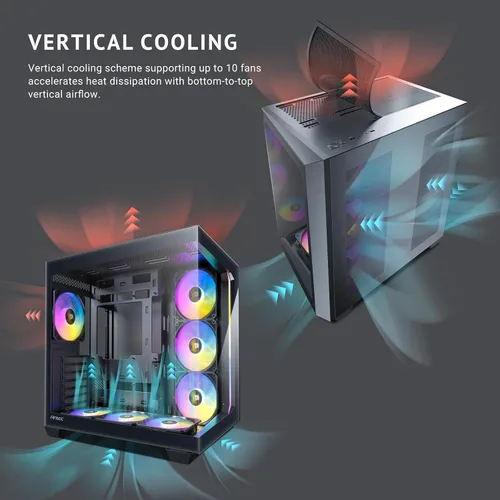 Vista 3 de Antec C5 ARGB, 7 x 120mm ARGB PWM ventiladores incluidos, hasta 10 ventiladores simultáneamente, puerto Type-C 3.2 Gen 2, paneles frontales