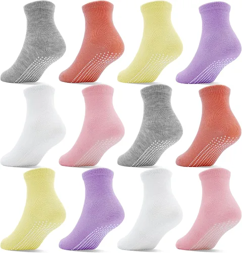 Vista 7 de Tphon Calcetines Antideslizantes para Niñas Pequeñas Calcetines Antideslizantes para Bebés con Agarres para Niños y Niñas 12 Pares para Niños de 0-7