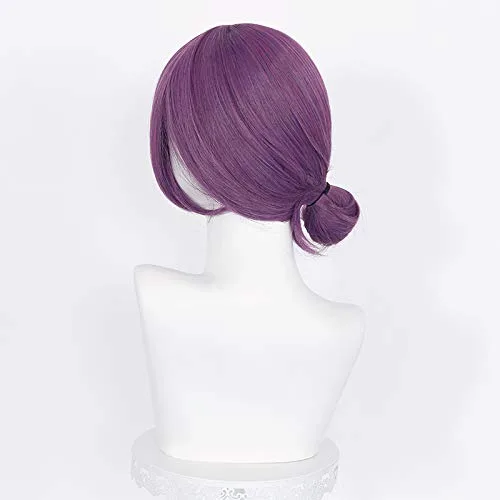 Vista 6 de Probeauty Peluca de cosplay púrpura para mujeres y niñas, peluca corta de anime púrpura con flequillo + gorra de peluca para fiesta de disfraces