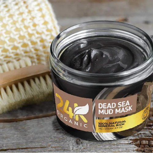 Vista 2 de Máscara orgánica de barro del Mar Muerto 24K para cara, cabello y cuerpo, 100% natural y orgánico, limpiador de piel profunda, aplicador de cepillo