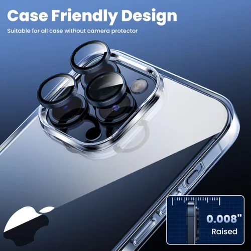 Vista 6 de Hoerrye Protector de lente de cámara para iPhone 15 Pro y iPhone 15 Pro Max [3+1 unidad] Protector de pantalla de vidrio Ultra-HD compatible