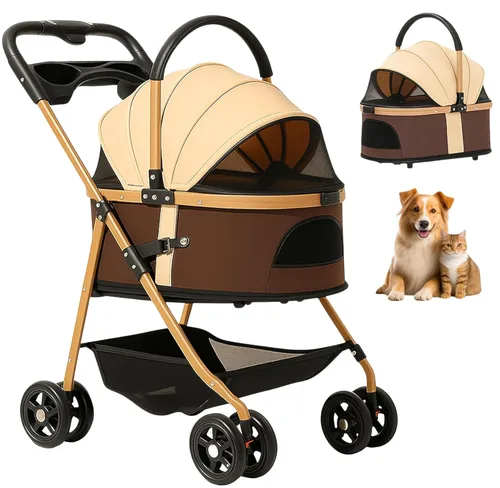 Vista 9 de Cochecito para mascotas para perros y gatos pequeños, plegable para perros pequeños/medianos y gatos de hasta 50 libras, transportador extraíble