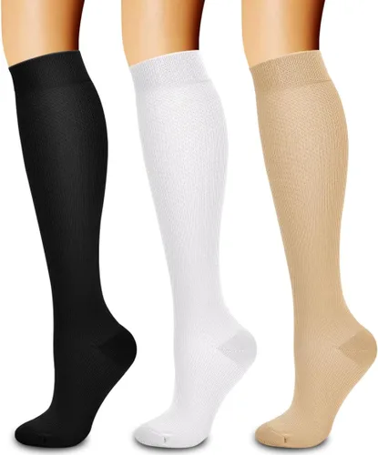 Vista 45 de Paquete de 3 pares de calcetines de compresión médica para mejorar la circulación de mujeres y hombres, para correr, hacer deporte y amamantar