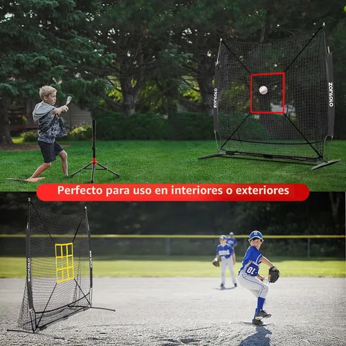Vista 6 de ZONLOLO 6x6ft Baseball & Softball Net for Hitting,Pitching and Batting, Throwing,Baseball net with Sturdy Bow Frame,Battting Tee,Strike Zone, Middle