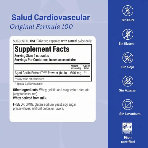 Vista 3 de Cápsulas con extractos de ajo añejado Kyolic, fórmula 100 original cardiovascular, 10041, 1, 1 Supports Circulatory Function and Overall Heart