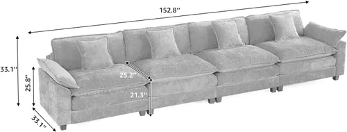 Vista 173 de Sofá seccional modular verde de 111.5", sofás seccionales grandes de 3 plazas para sala de estar, sofá nube oversized de tela chenille con otomana