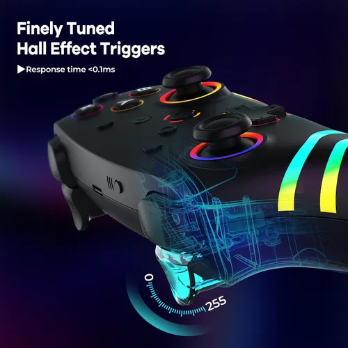 Vista 3 de MYSTILUCK Wireless Pro Controller for Switch/Switch 2/Lite/OLED/PC, Gamepad with 7 Color-Changing RGB Lighting/Dual Vibration/6-Axis