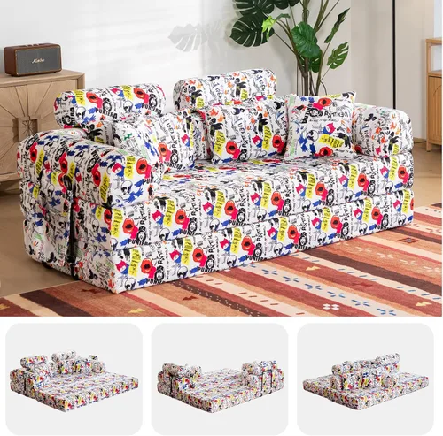 Vista 32 de Sofá cama de espuma viscoelástica de 79 pulgadas, futón convertible con reposacabezas alto, sofá sin hueso Negro