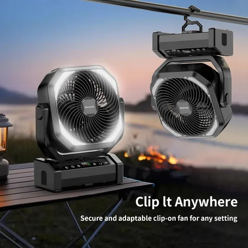 Vista 4 de Socool Ventilador de campamento con luz, ventilador de batería recargable de 20000 mAh, tiempo máximo de funcionamiento de 112 horas, 9 velocidades