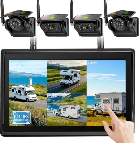 Vista 11 de Sistema de cámara de respaldo inalámbrico solar magnético, pantalla táctil IPS de 7 pulgadas con DVR, cámara de visión nocturna IR recargable