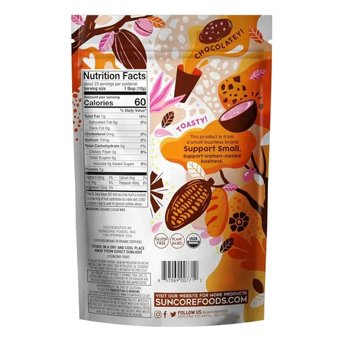 Vista 2 de Suncore Foods Granos de Cacao Orgánicos, Sin Gluten, No Transgénico, 8oz (1 Paquete)